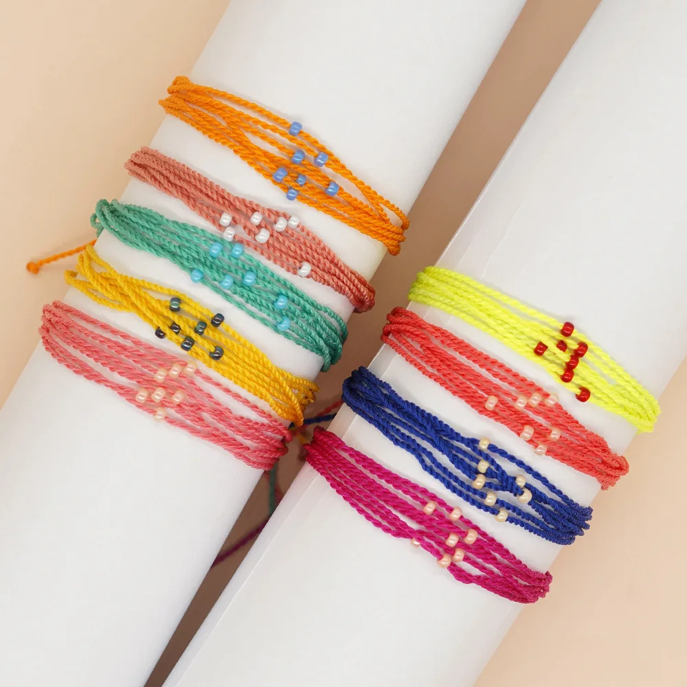 

Vintage Rose Single Bead Multi-Layer Wear Twisted Rope Monochrome Rice Bead Couple Bracelet For Women