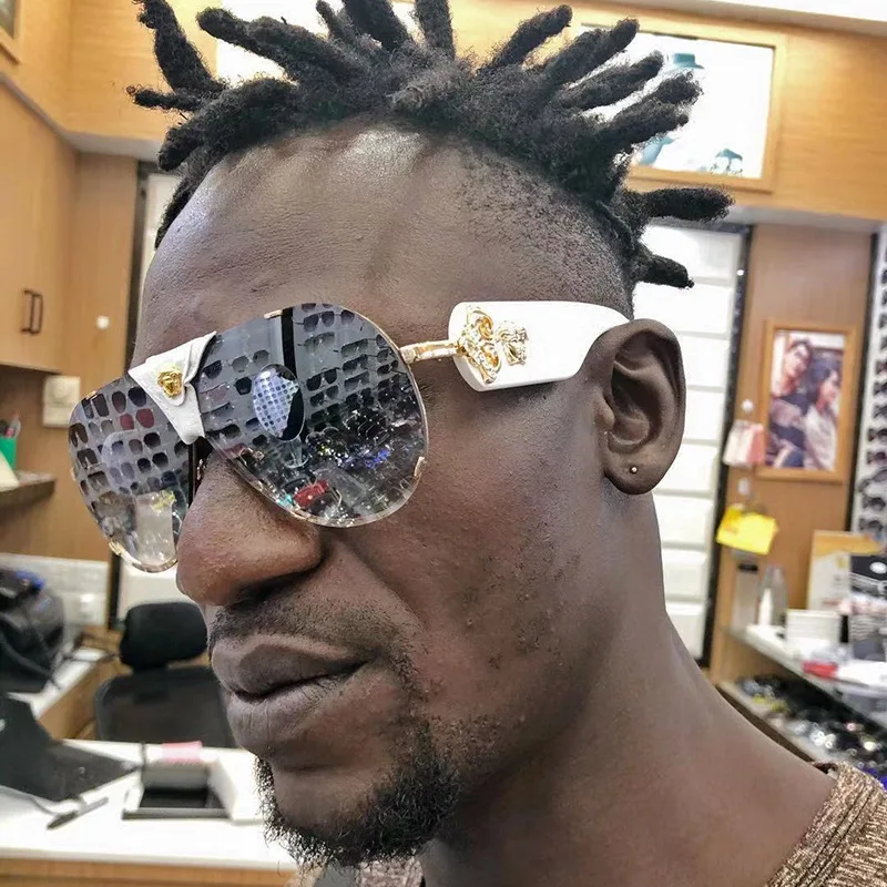 

GGJHVE523 newest leather eyewear metal unisex sun shades luxury punk oversized sunglasses