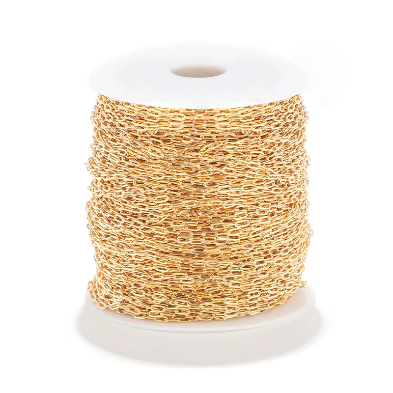 

XuQian 2*5mm Gold Plated Paperclip Chain Roll for Diy Necklace Bracelet, Gold,steel