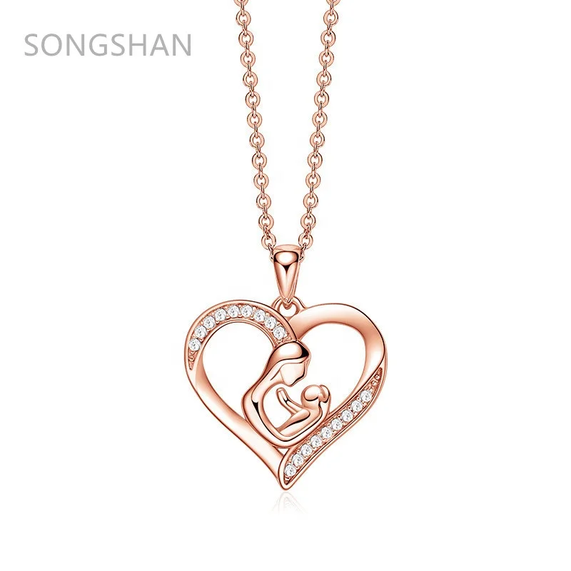 

amazon top seller 2021 S925 sterling silver diamond heart pendant necklace for mother's day