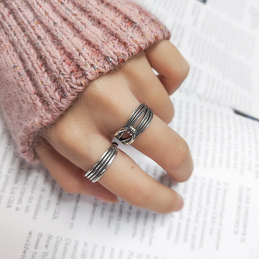 

18mm S925 Sterling Silver Ring  Twist Vintage Open Rings For Man, As picture