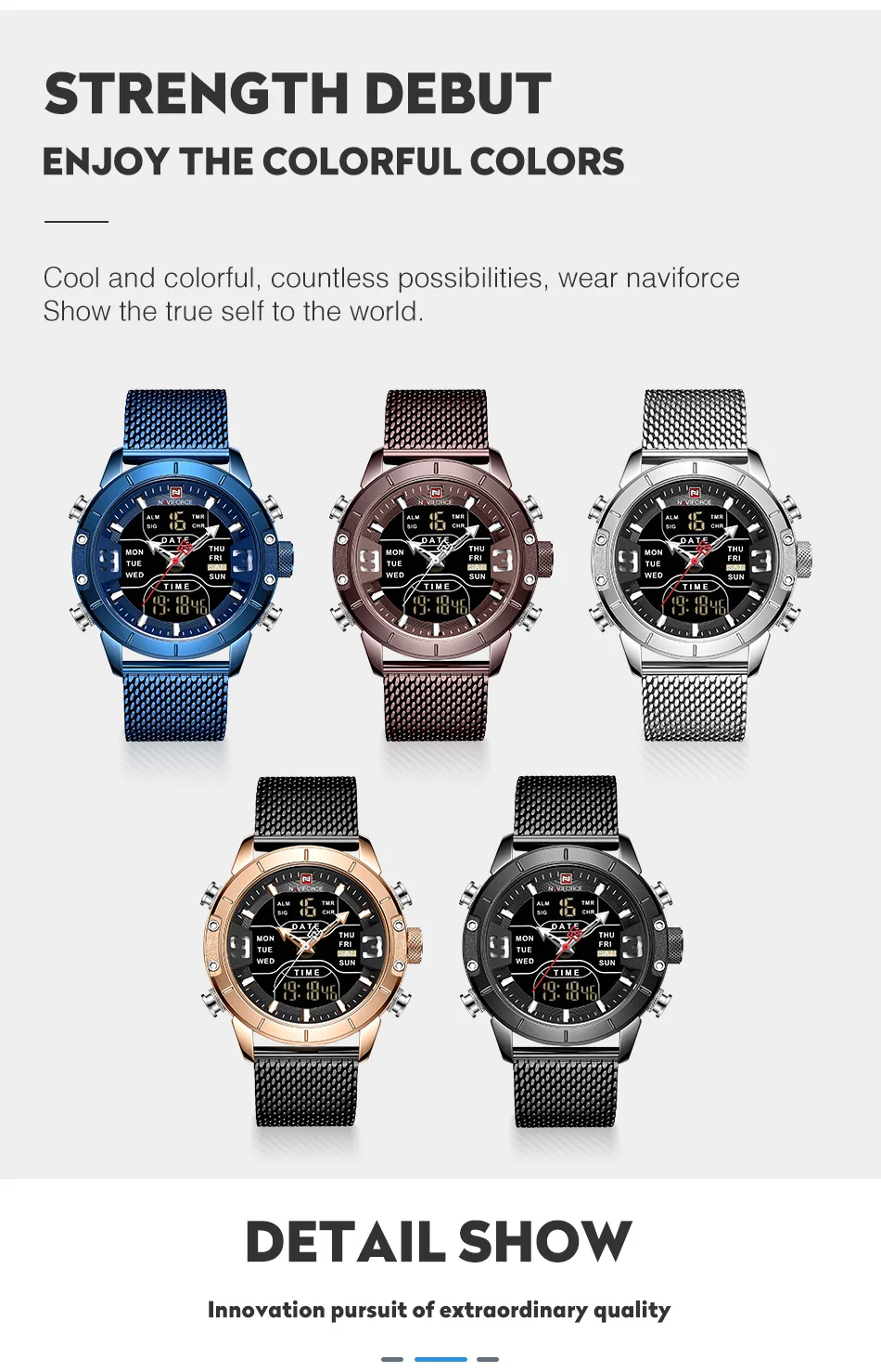 Naviforce 9153 Men Dual Display Quartz Digital Watches Stainless 