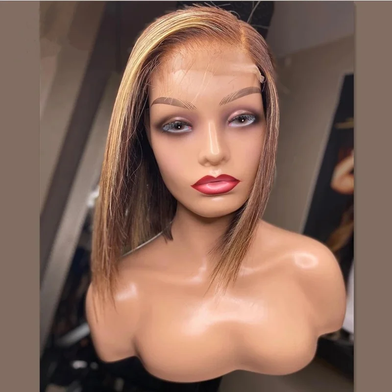 

New Design Ombre Bob Straight Wig Cuticle Aligned Virgin Brazilian Human Hair Lace Front Wig, Ombre color