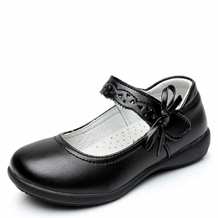 

Hot Black Children Girl Student School Shoes PU Leather Shoes, Black white