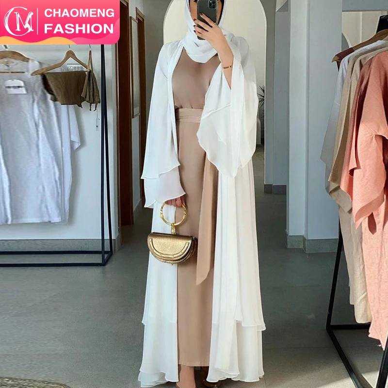 

1875# New Arrival Solid Color Abaya Dubai Fashion Women Muslim Cardigan Double Chiffon Islamic Modest Clothing, Nude/black/mint/blue/ grey/maroon/green/ pink