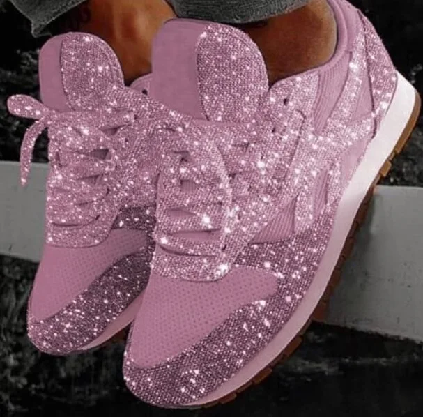 

Women Flat Glitter Sneakers Female Mesh Lace Up Flat Bling Shoes Female Crystal Platform Comfort Casual Plus Size Shining Shoes