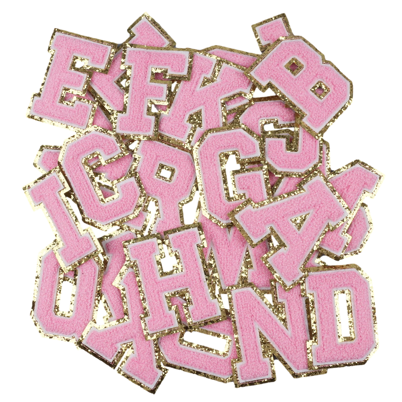 

Iron On English Letter Pink Gold Border Adhesive Repair Alphabet Sewing Appliques Clothing Custom Letter Chenille Patches, Pink, white, blue, mint, purple, neon pink, neon orange, yellow, black