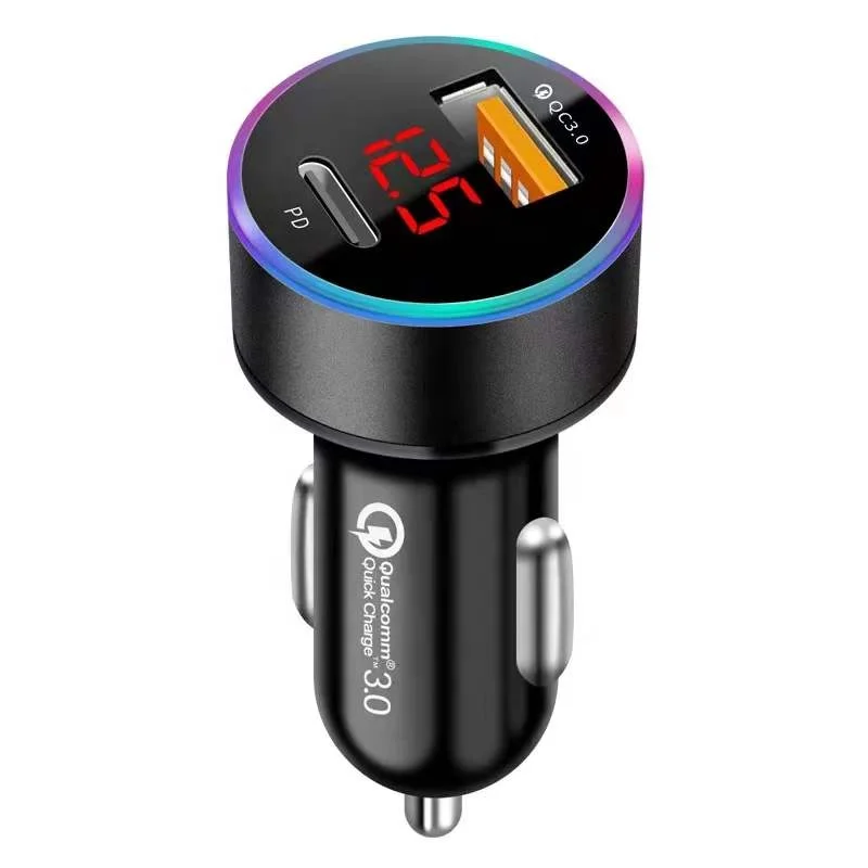 

Universal PD USB Car Charger LCD Display Mini Quick Charge QC 3.0 Fast Charger For iPhone 13 12 11 Pro Max for Huawei Xiaomi