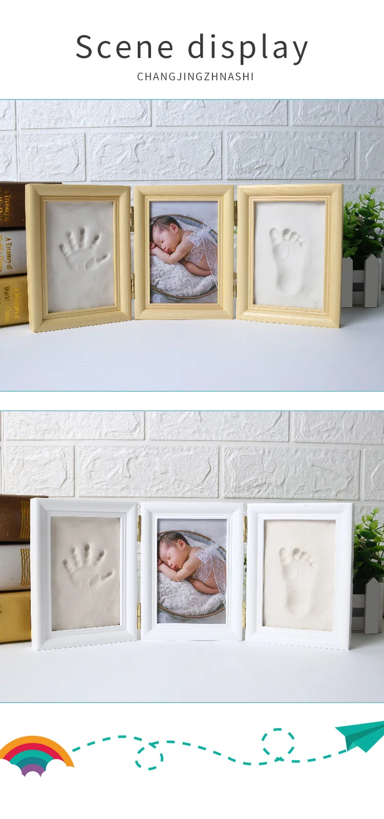 Mold Free Free Date & Name Stamp Baby Handprint Footprint Photo Frame Kit by Kubai for Newborn Girls & Boys Best Personalized Gifts for Shower Registry. Choice of Mats to fit Room Wall Nursery 