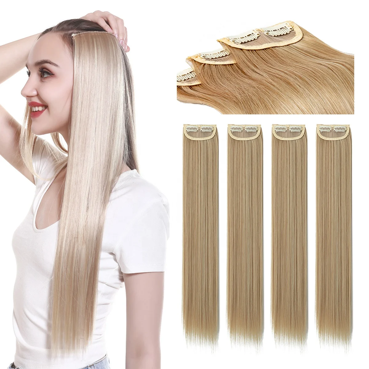 Wholesale SARLA Cheap 20''24''28'' Multiple Colour Long Straight Synthetic Natural Clip-in One Piece Japan High Temperature