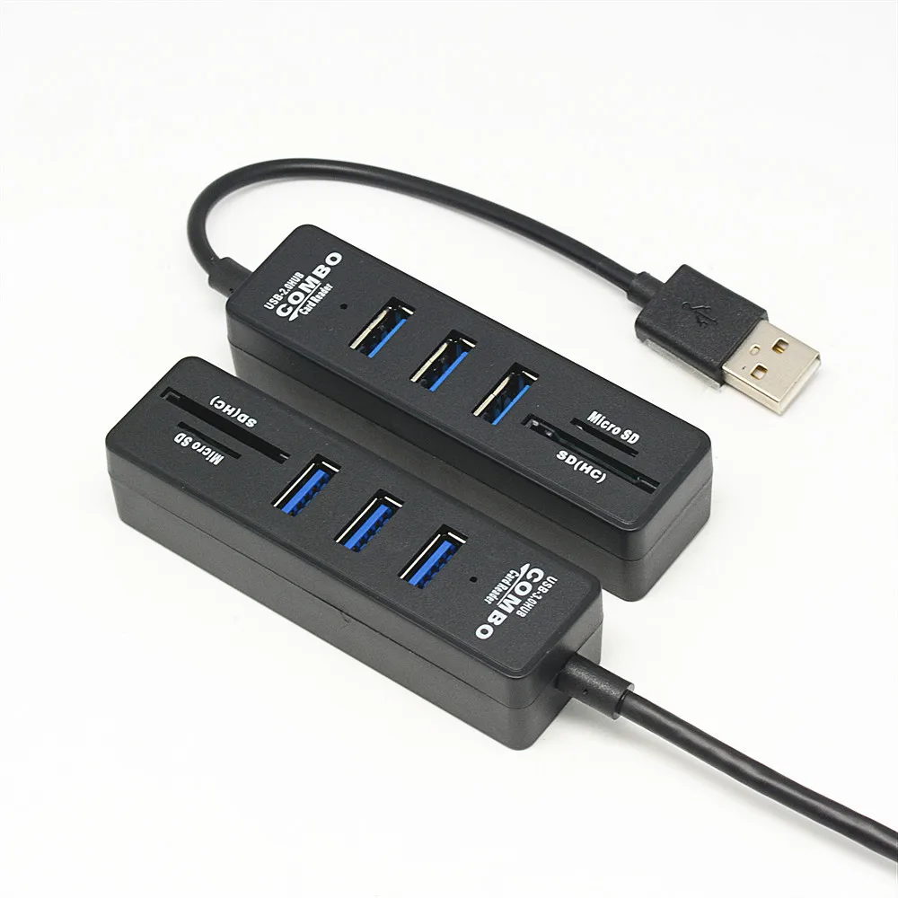 

USB Hub 2.0 Card Reader Combo 3 Ports High Speed USB Splitter SD/MMC TF Card Reader for Computer Laptop, White / black