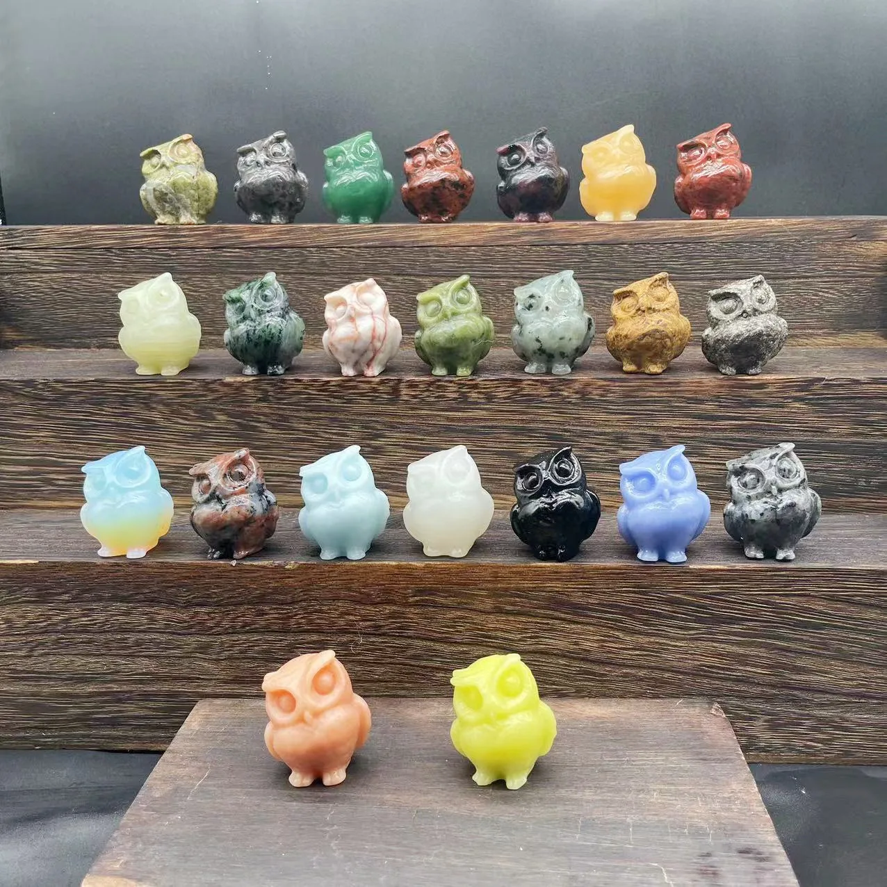 

Natural Stones Energy Crystal Animal Figurine Mini Rose Quartz Agate Owl Sculpture for Decorate