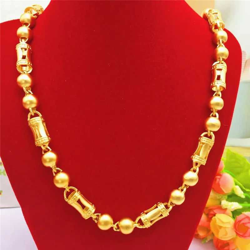 

Dropshipping Luxury 14K Gold Necklace for Men's Wedding Engagement Anniversary Jewelry Yellow Beaded Chain Necklace Gifts Male