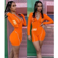 

Free Shipping reflective casual one piece short zipper jumpsuits for women