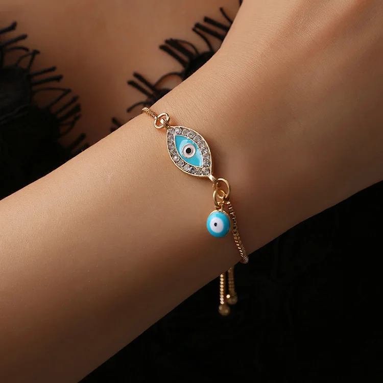 

European and American fashion vintage national wind men charm diamond crystal rhinestone devil eye jewelry bracelets women, As picture