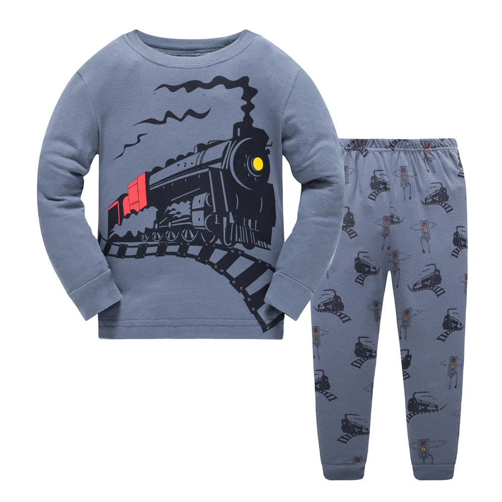 

Children's pajamas wholesale 100% cotton printing cartoon Popular train baby boys' clothing winter and spring children's pyjamas