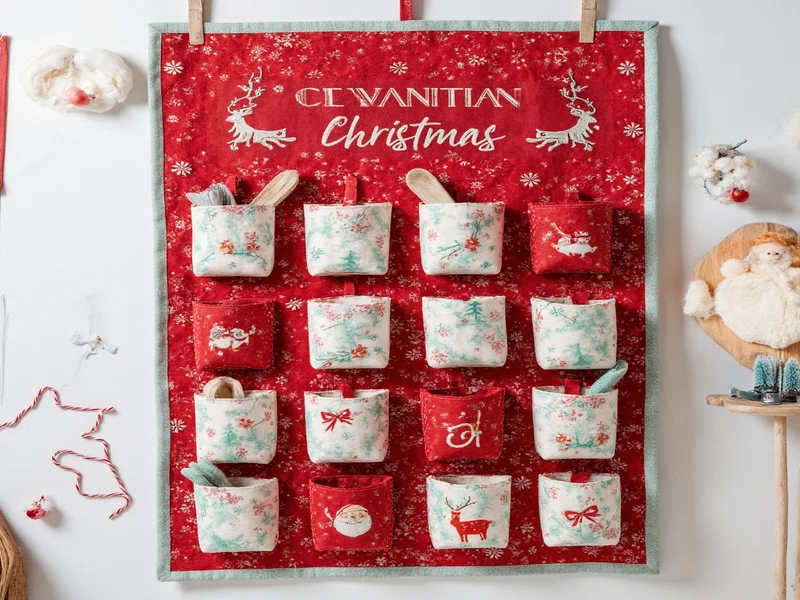 Handmade fabric advent calendar with 24 pockets