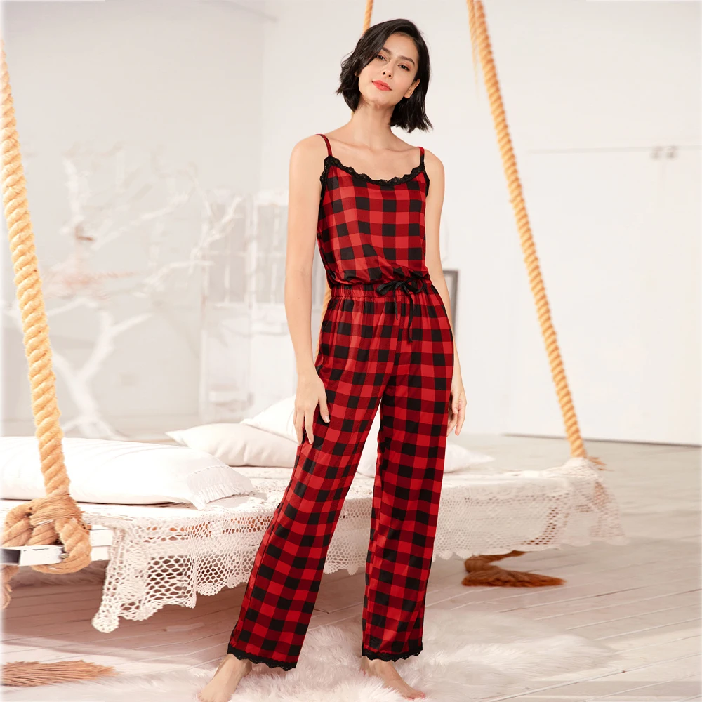 

New arrival christmas plaid onsies girls bodysuit jamaican shoot sleeve sexy lace onsie women sleepsuits romper onesies pajamas, Red