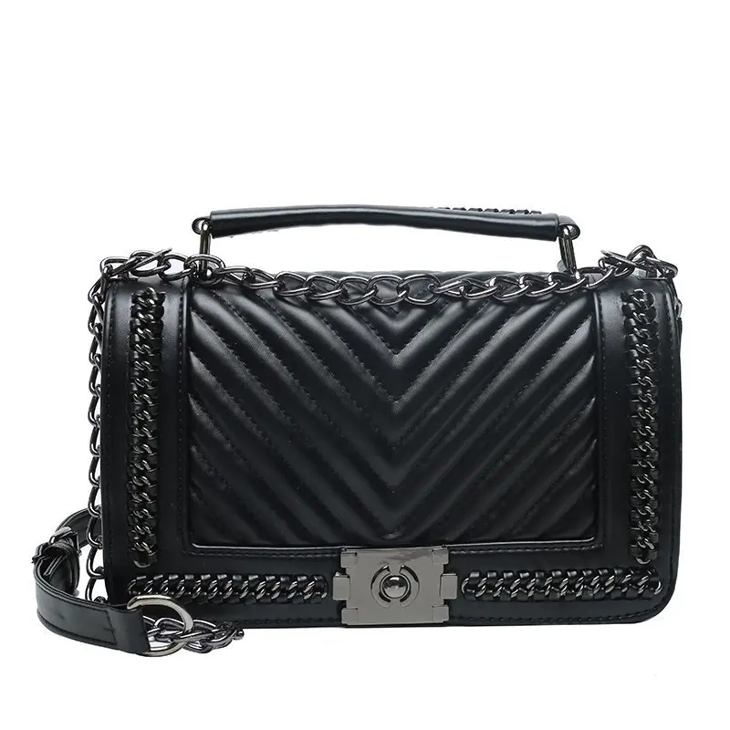 

2021 fashion designer pu leather chain womans latest pu leather purse and handbags in bulk