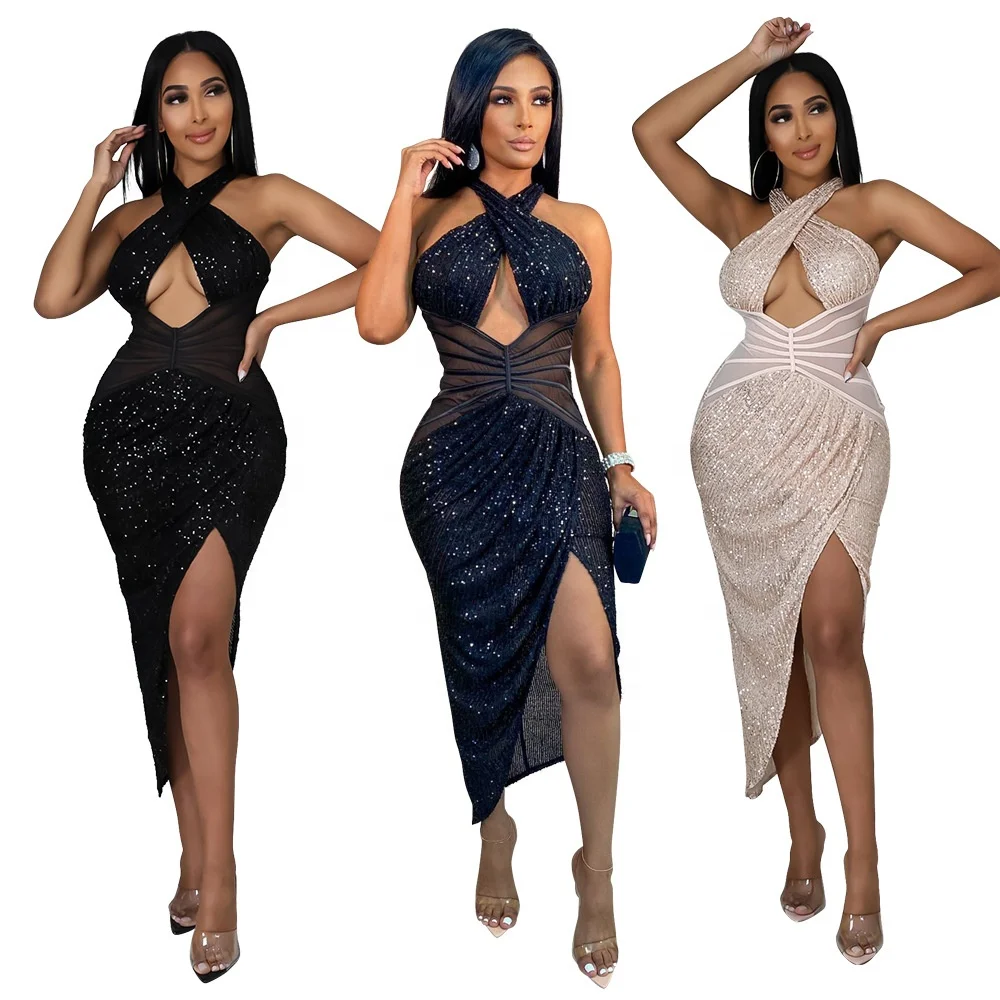 

Party Outfits For Women Sexy Halter Evening Gown Dress Ladies Sexy Club Dresses Elegant Party Sequin Evening Dresses