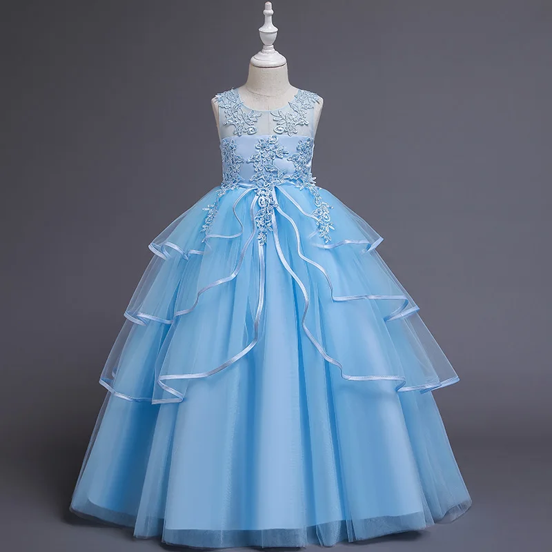

Western style child party dress embroidered girl princess dress white wedding flower children dress for 10 years old