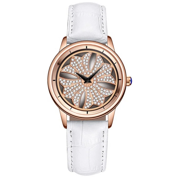 

SANDA Charming Crystal Decoration Rotating Dial Women Watch Life Waterproof Quartz Movement Leather Strap P242