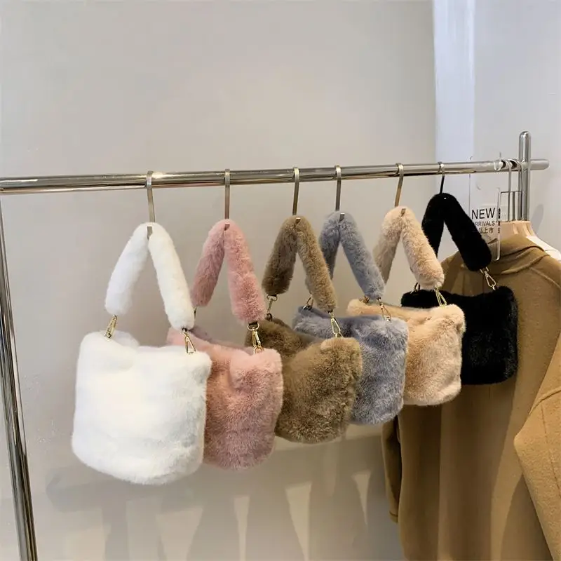 

2022 Factory Wholesale Fall Winter Handbags Plush Hand bag Popular plush Tote purses girls faux fur Bag