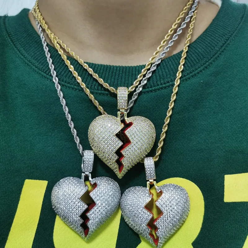 

Man pendant Ice out of broken heart necklace and pendant Hip hop gold bejewelled Cubic zircon men and women jewelry gifts