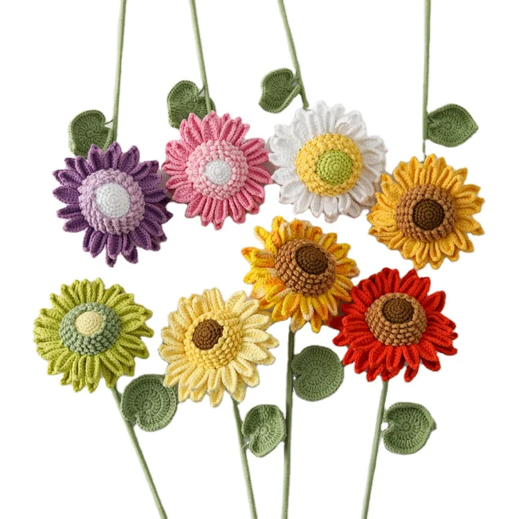 

New design wholesale decor optimistic sunflower crochet sunflower flower bouquet finished handmade