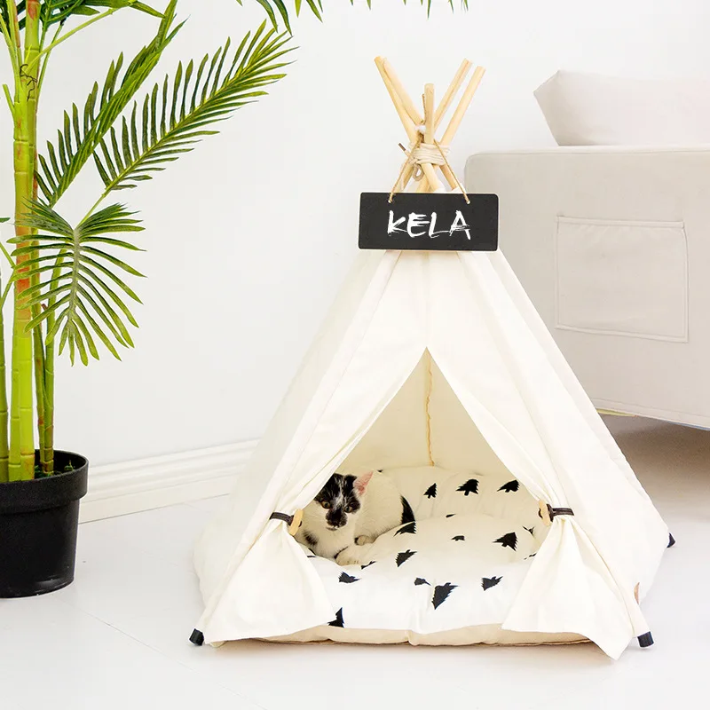 

Hot Selling Pet Teepee Dog & Cat Bed - Portable Dog Tents & Pet Houses with Cushion, White