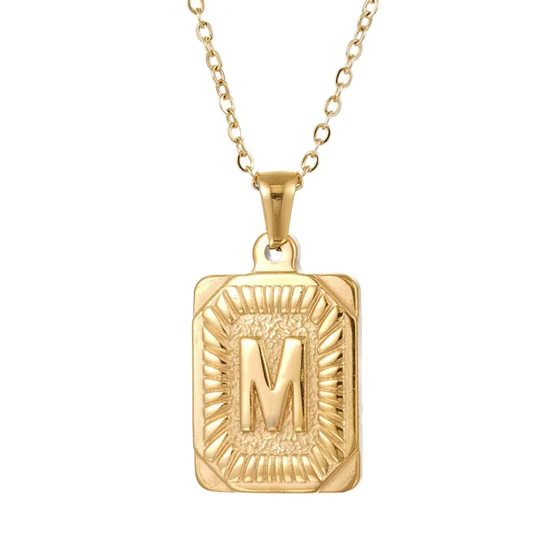 Hip Hop Chain Custom English 18K PVD Gold Plated Rectangle Alphabet Pendant Letter M Charms Initial Necklace for Men Women