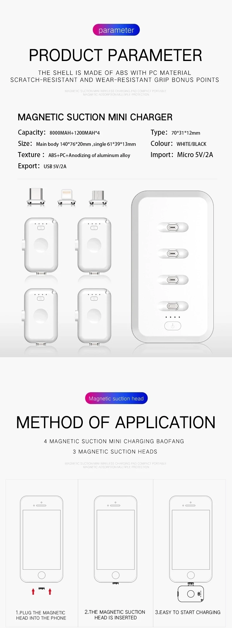 Mini Gadget Magnetic Power Bank 8000mAh Charging Station With 4 Pcs Finger Charger 1200mAh For Android IOS Type C - ANKUX.COM