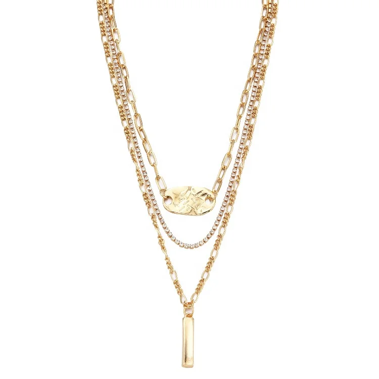 

Dina Hot Selling Vintage Wholesale Woman 18k Gold Plated Plain Alloy Chain Necklace With Long Pendant, Gold,silver