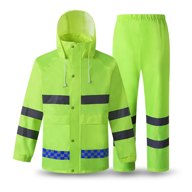 

Direct factory Cheaper oxford raincoat waterproof raincoat with reflective reflective safety raincoat, Yellow & orange