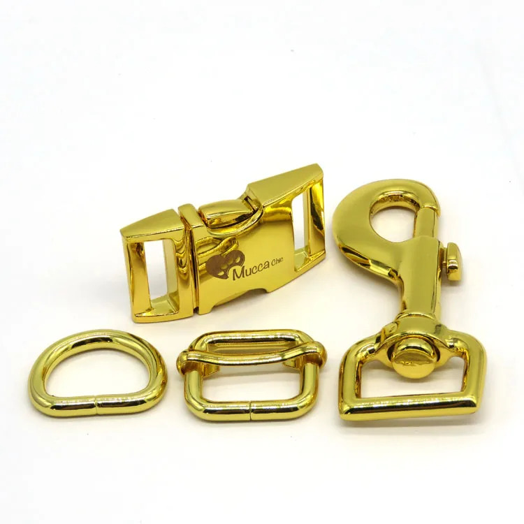 

High Quality Hardware Shiny Rose Gold Dog Buckle And Hook Clip Set For Dog Collar Leash, Yellow gold/custom made