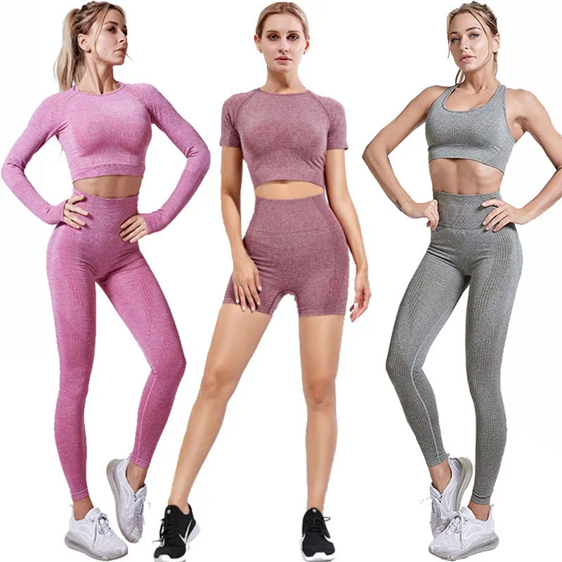 

Seamless women's elastic leaky navel blouse fitness plus size high waist yoga gym shorts and bras leggings 5pcs set suit outfits, Green,rose red,gray,light pink,orange,peach pink,etc.