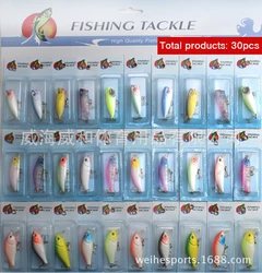 WEIHE 30pcs/set many colors mix plastic minnow wobblers hard bait bass fishing lures kit set