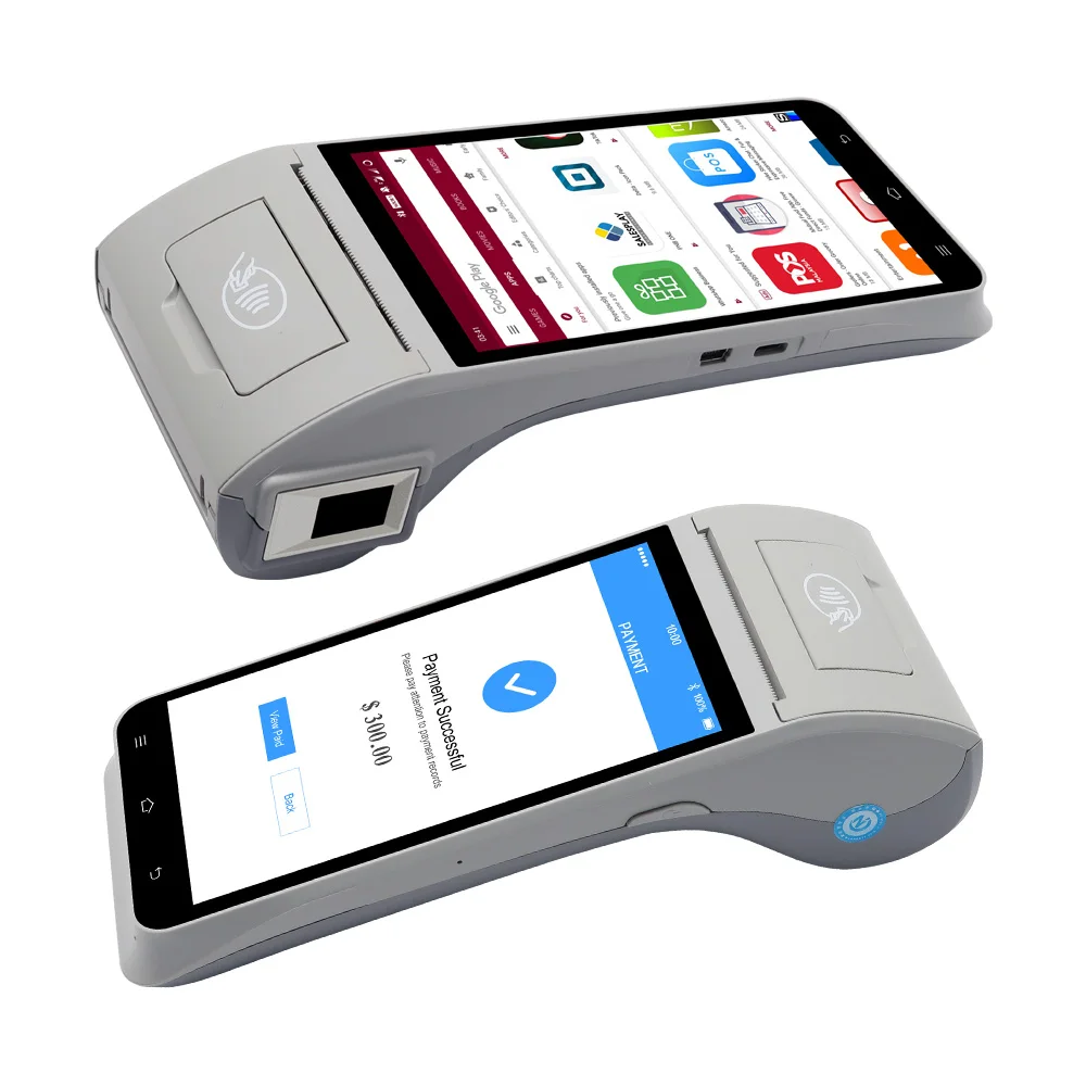 

handheld ordering OS NFC reader terminal receipt ticketing bluetooth printer 5.5 inch android pos devices, Grey