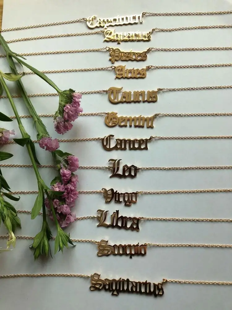 לעורר תכשיטי חדש אופנה אישית ישן אנגלית 12 גלגל המזלות שרשרת 18 k זהב מצופה נירוסטה תכשיטי תליון