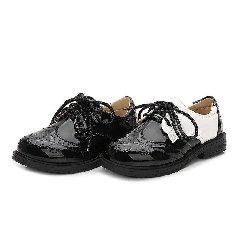 

Children's British style leather Casual shoes spring 2020 new Lace-up leather shoes boys school party dress shoes kids, Black and black white