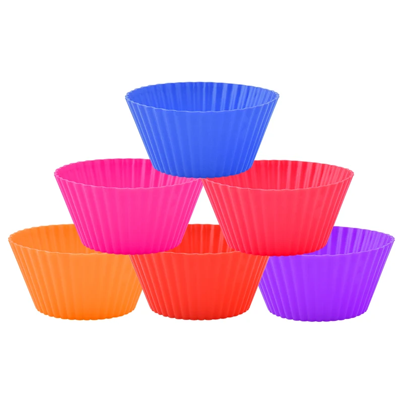 

USSE Food 9*6*4cm Big Multi Colours Round Shaped Silicone Muffin Big Cup cake Baking Molds, Colourful