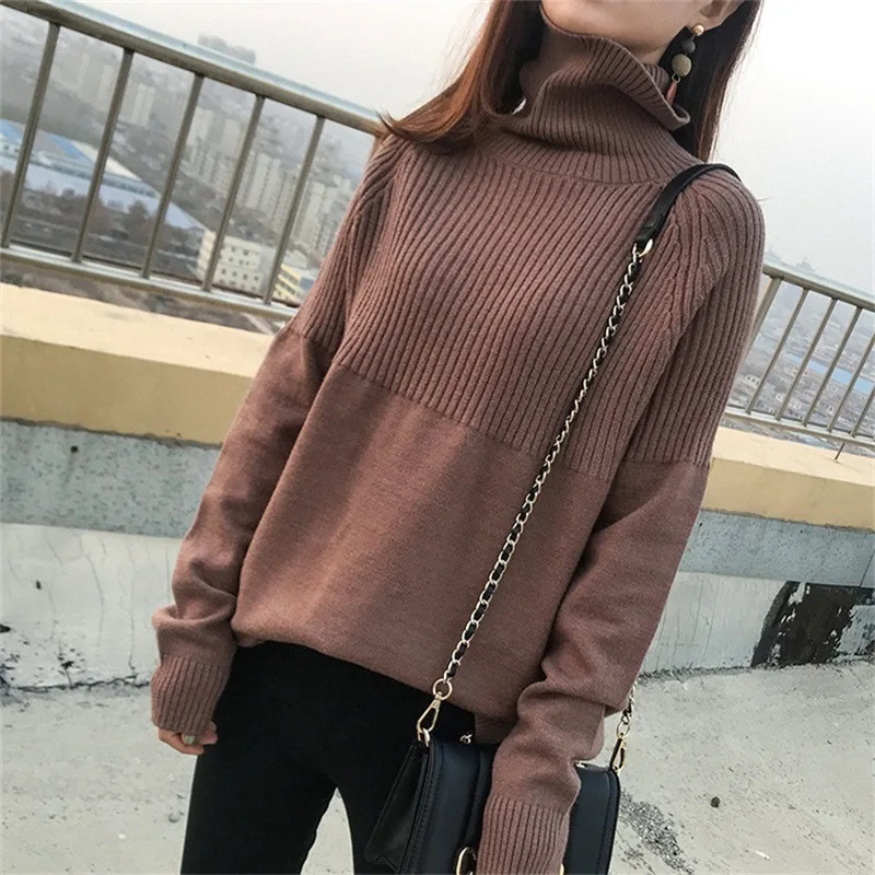 

Autumn and Winter New High Neck Pullover Sweater Women Loose Half-length Drawstring Bottoming Outer Wear Sweater Women