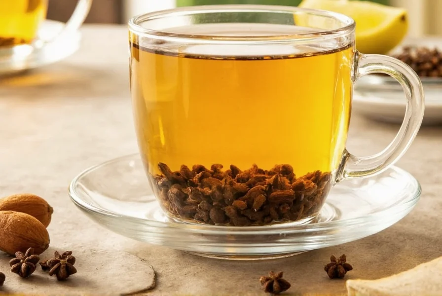 Fresh cloves and brewed cloves tea in a ceramic cup