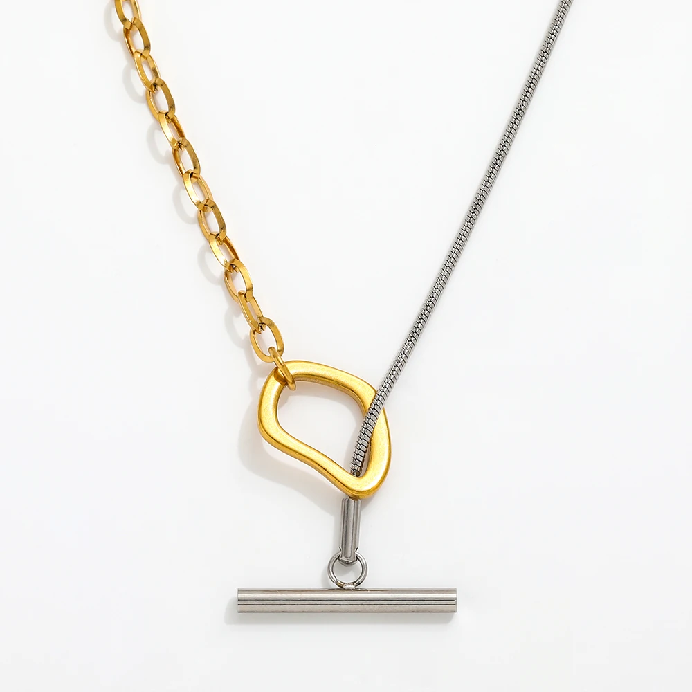 JOOLIM Ready To Ship High End 18k Gold Plated Stainless Steel Two Tone Mixed Snake Chain Toggle Necklace Fashion Jewelry