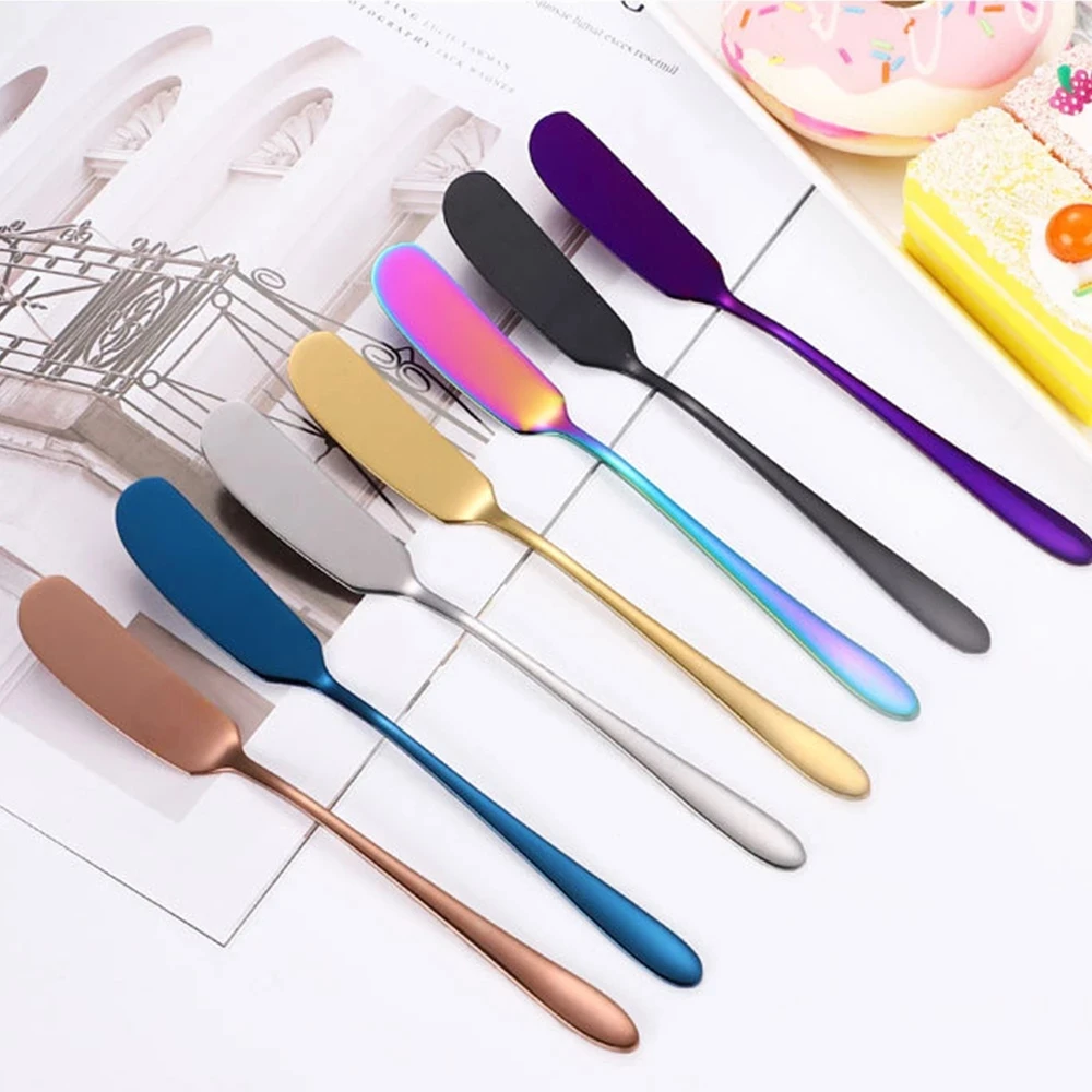 

Dessert Cheese Spreaders Cream Cake Toast Stainless Steel Butter Spreader Knife, Silver/gold/rose gold/black/blue/purple