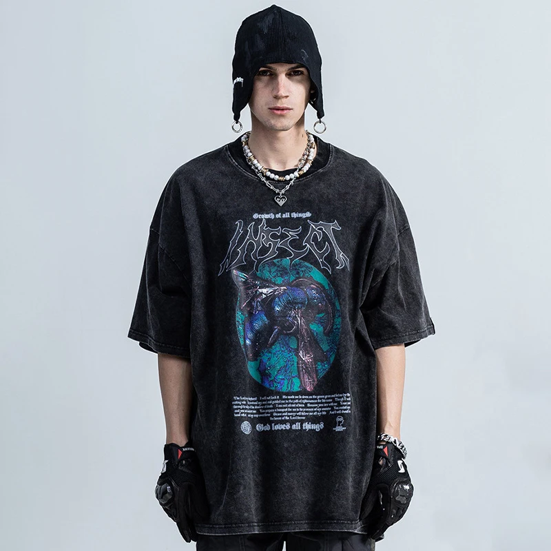 

Vintage Retro Direct Injection Printing Graphic Oversized T shirt Men