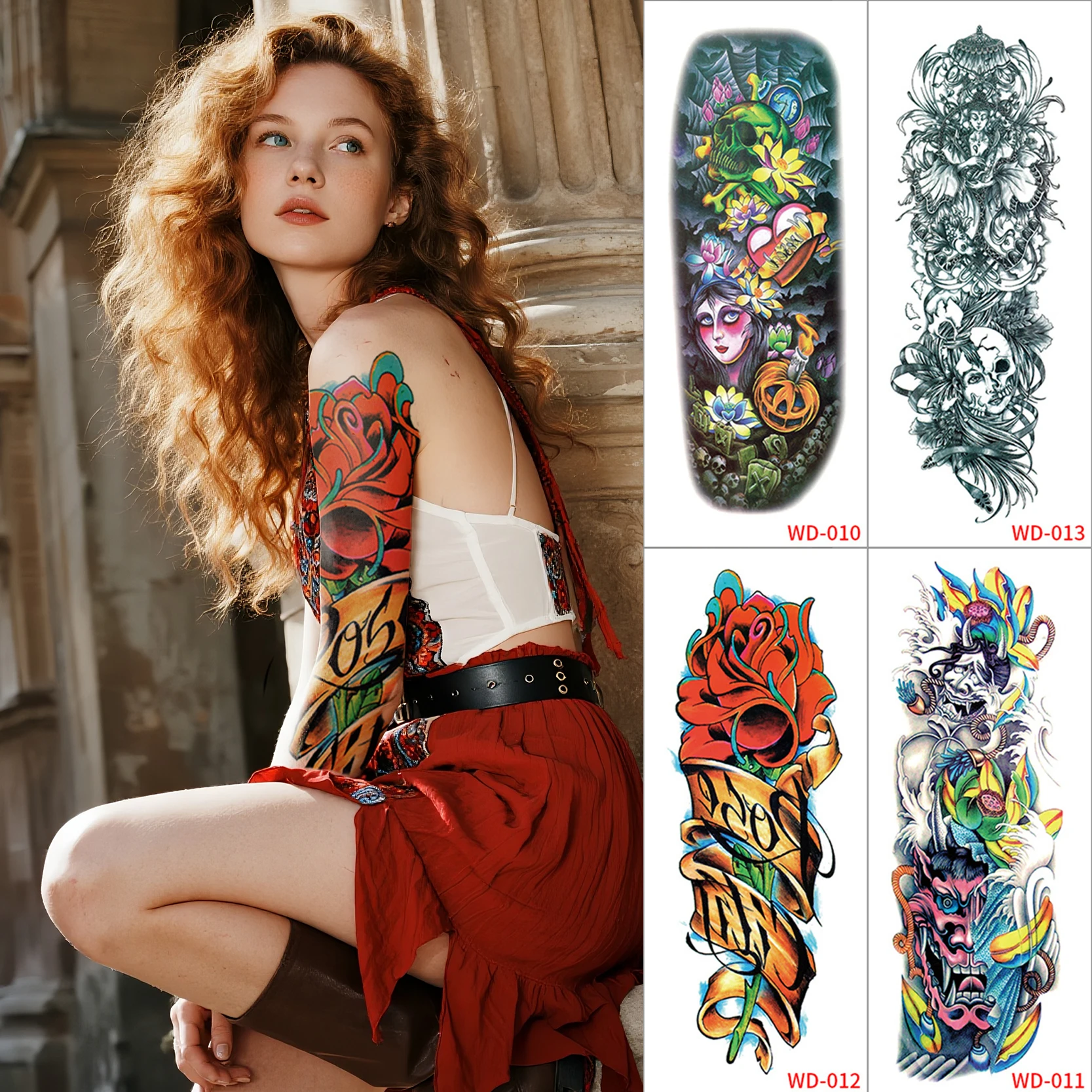 Water Slide Tattoo Sleeves Kit - Large Customizable Arm Tattoos | Long Lasting & Easy Apply