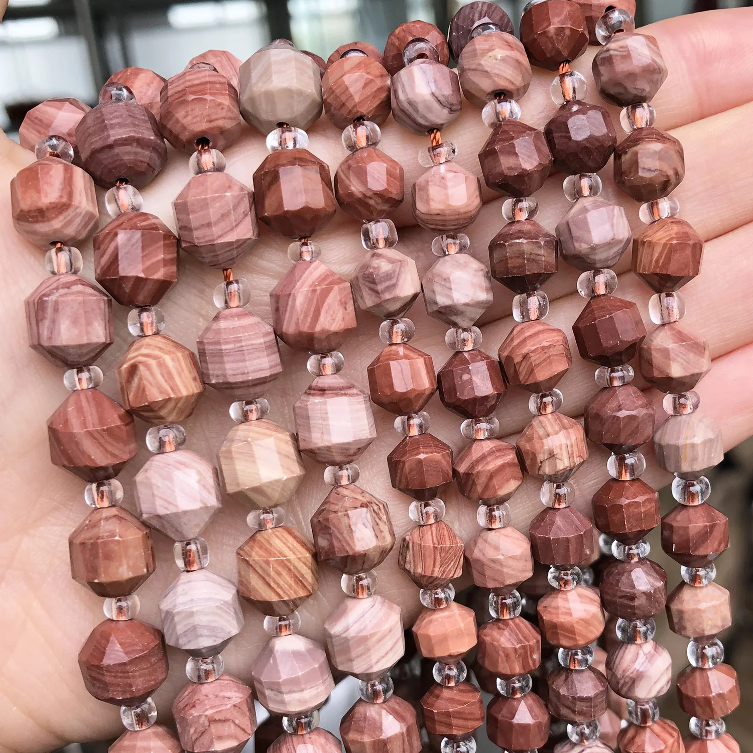 

Natural 8/10MM Olive Shape Faceted Red Wooden Striped Jaspers Stone Beads For Bracelet DIY