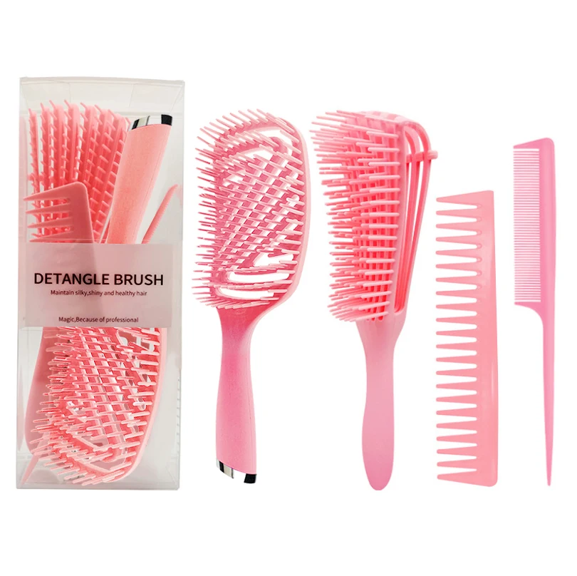 

2021 Hot Sell 4pcs Plastic Combs Set Hair Brush Barber Accessories Octopus Head Massage Anti-Static Comb, As picture