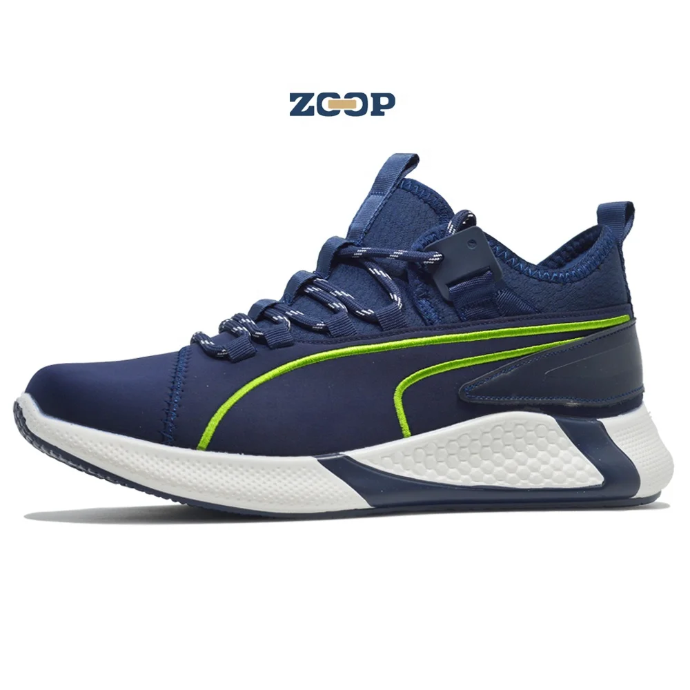 

New design fashion sneaker blue fabric upper height increasing rubber sole men shoes non-slip